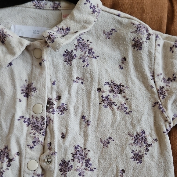 Zara Cream and Purple Floral Kids Button Down Shirt - Picture 3 of 5